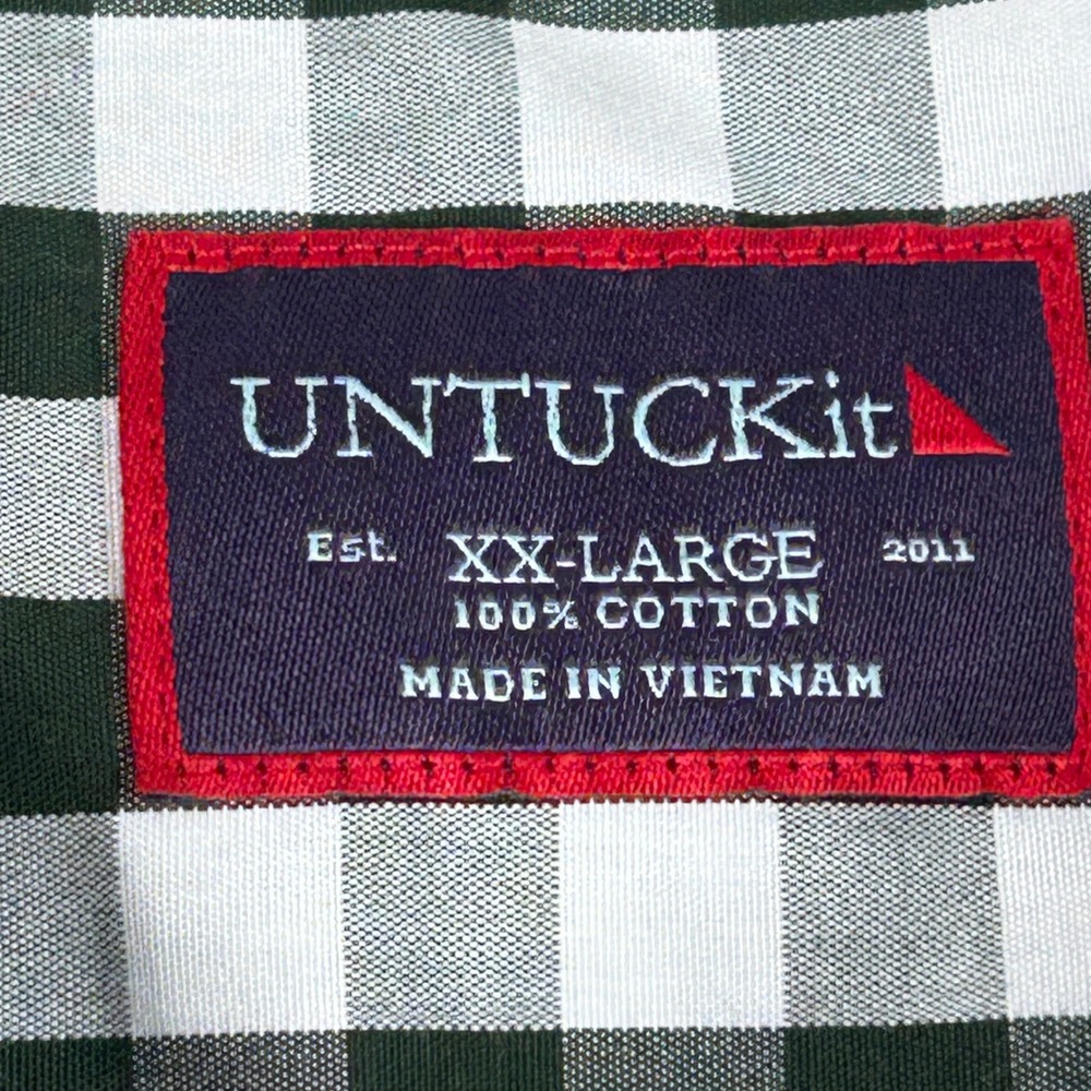 Untuckit Button Down Shirt Mens XXL Green White Gingham Preppy Classic Casual - Picture 2 of 13